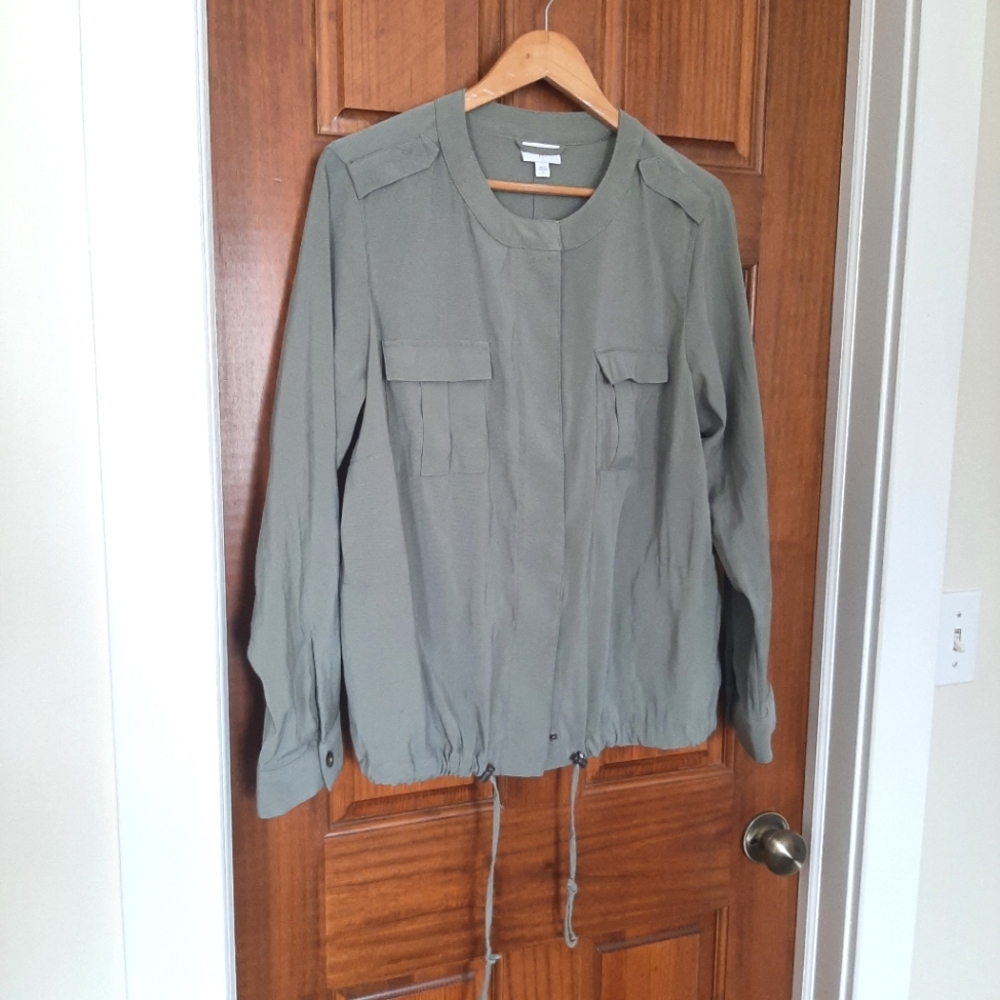 J JILL Casual Olive Green Cargo Bomber Style Jacket